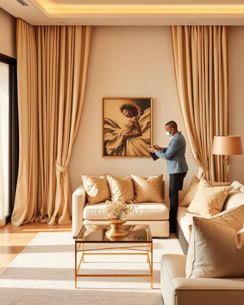 Sanctus Interior Decor designer styling a warm neutral living space
